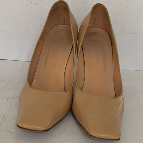 Italian shiny and soft natural tan color leather shoes square block heels Eu 40 - Picture 4 of 8